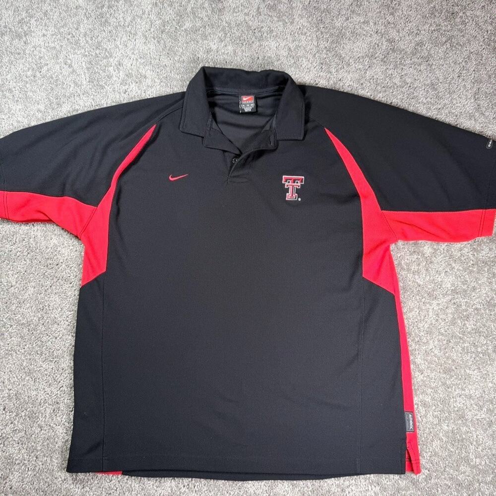 VTG Texas Tech Red Raiders Shirt XL Black Nike Fit Dry Football‎ Polo